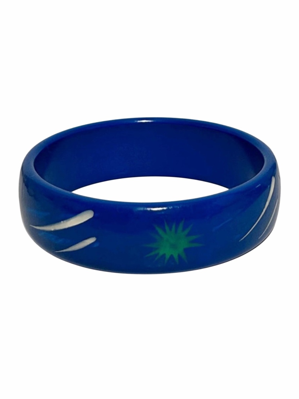 Vintage 1980s Blue Graphic Acrylic Enamel Hand Painted Shooting Star Bangle